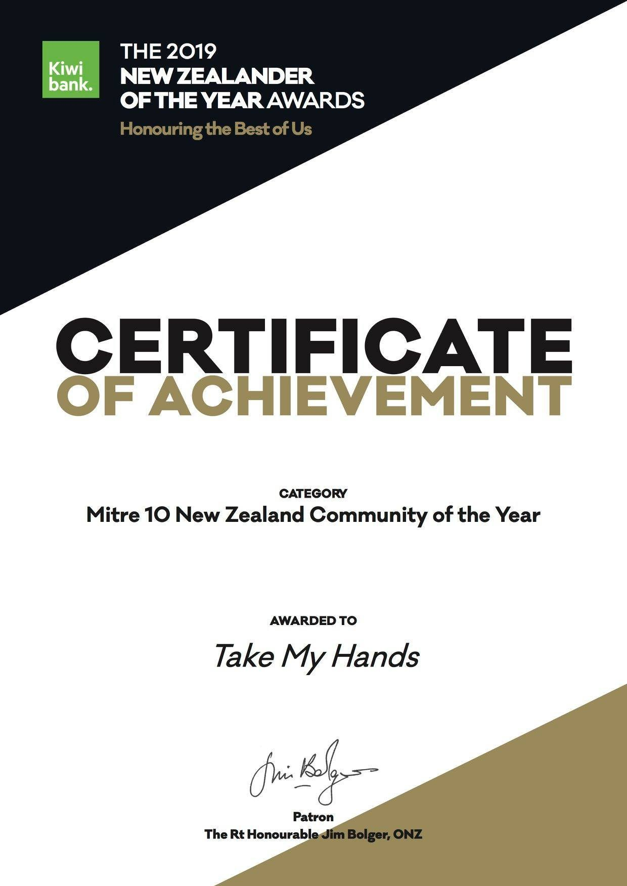 Take My Hands achieves recognition at The New Zealander of the Year